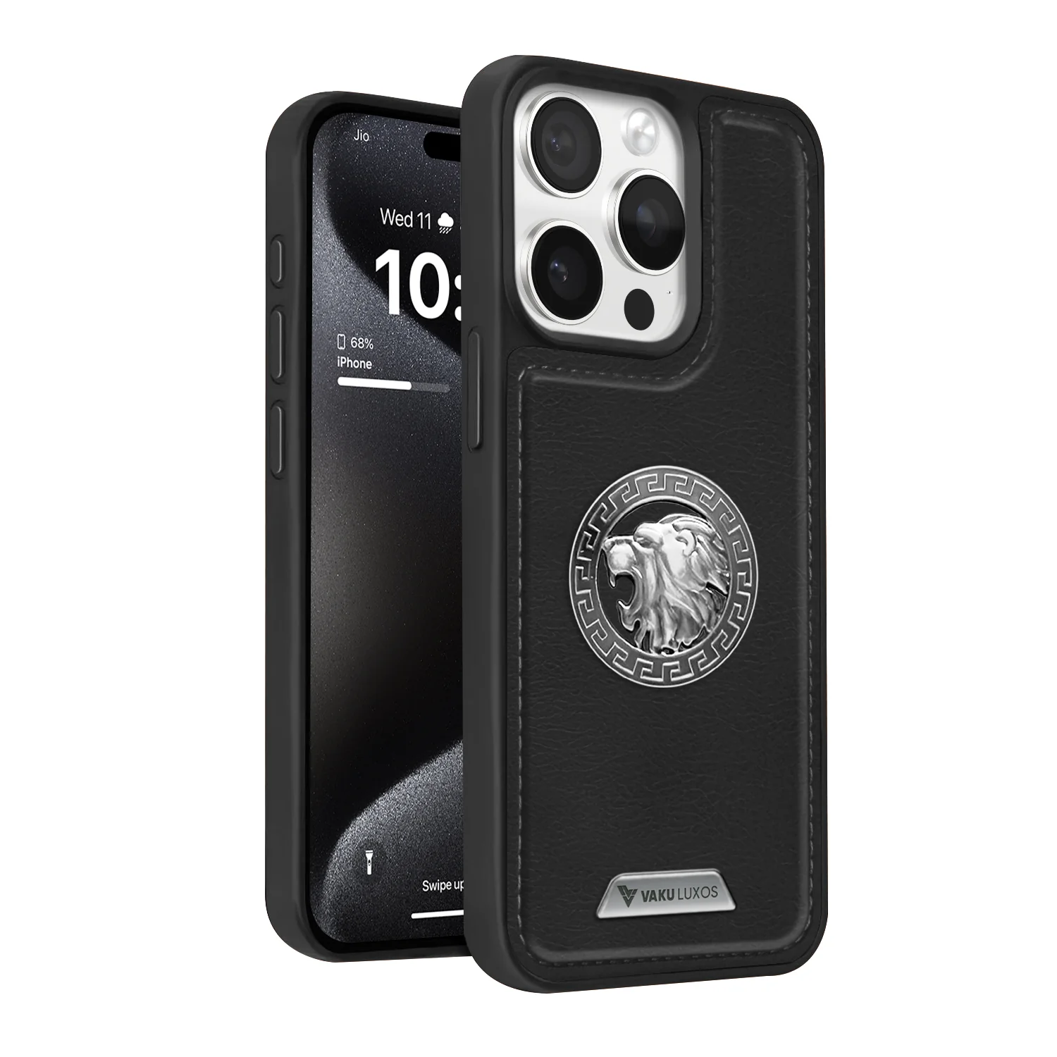 Vaku ® Apple iPhone 15 Pro Max Regal Shield Metal Lion Engraved Leather Back Cover - Image 2
