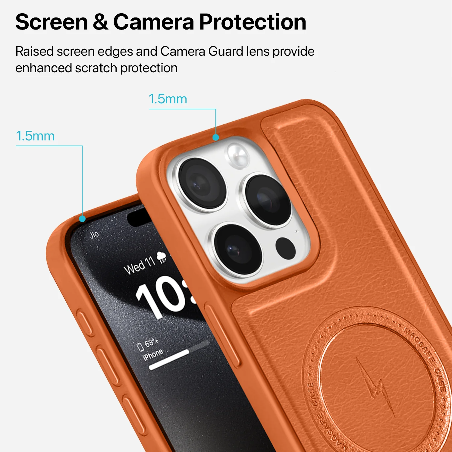 Vaku ® Apple iPhone 15 Pro Maxtron Leather Stitched Magnetic Magsafe Back Cover - Image 4