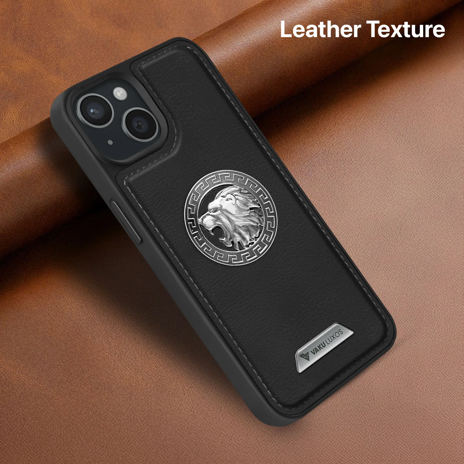 Vaku ® Apple iPhone 15 Regal Shield Metal Lion Engraved Leather Back Cover - Image 6