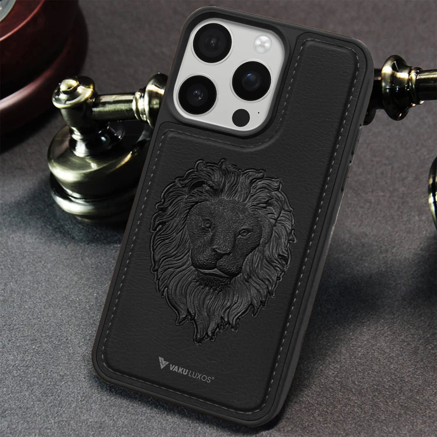 Vaku ® Apple iPhone 16 Pro Max Lion Embossed Luxury Designer Leather Back Cover - Image 12