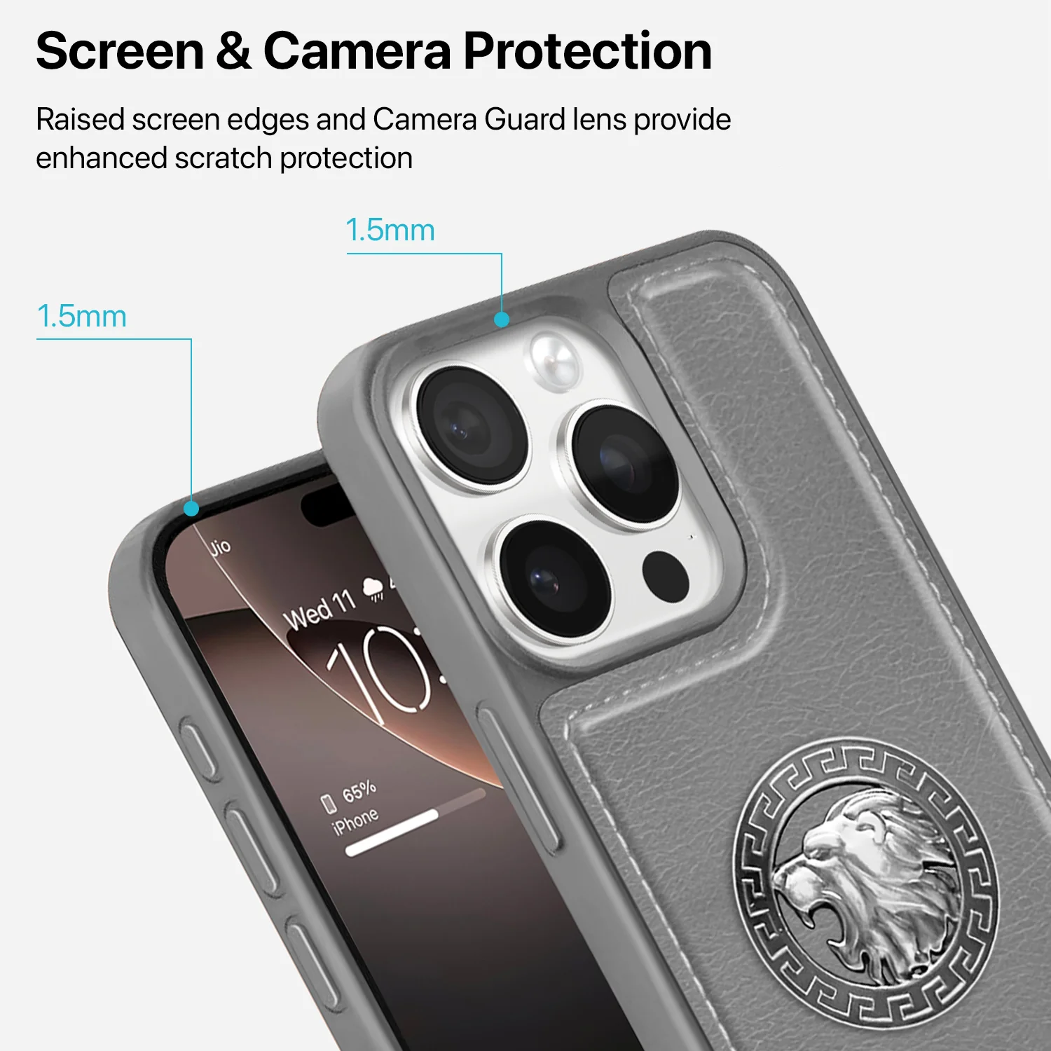Vaku ® Apple iPhone 16 Pro Max Regal Shield Metal Lion Engraved Leather Back Cover - Image 4