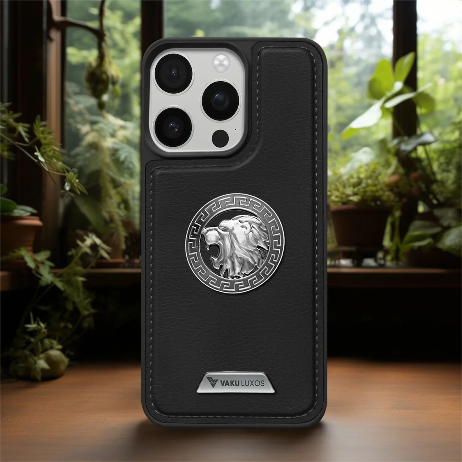 Vaku ® Apple iPhone 16 Pro Regal Shield Metal Lion Engraved Leather Back Cover - Image 15