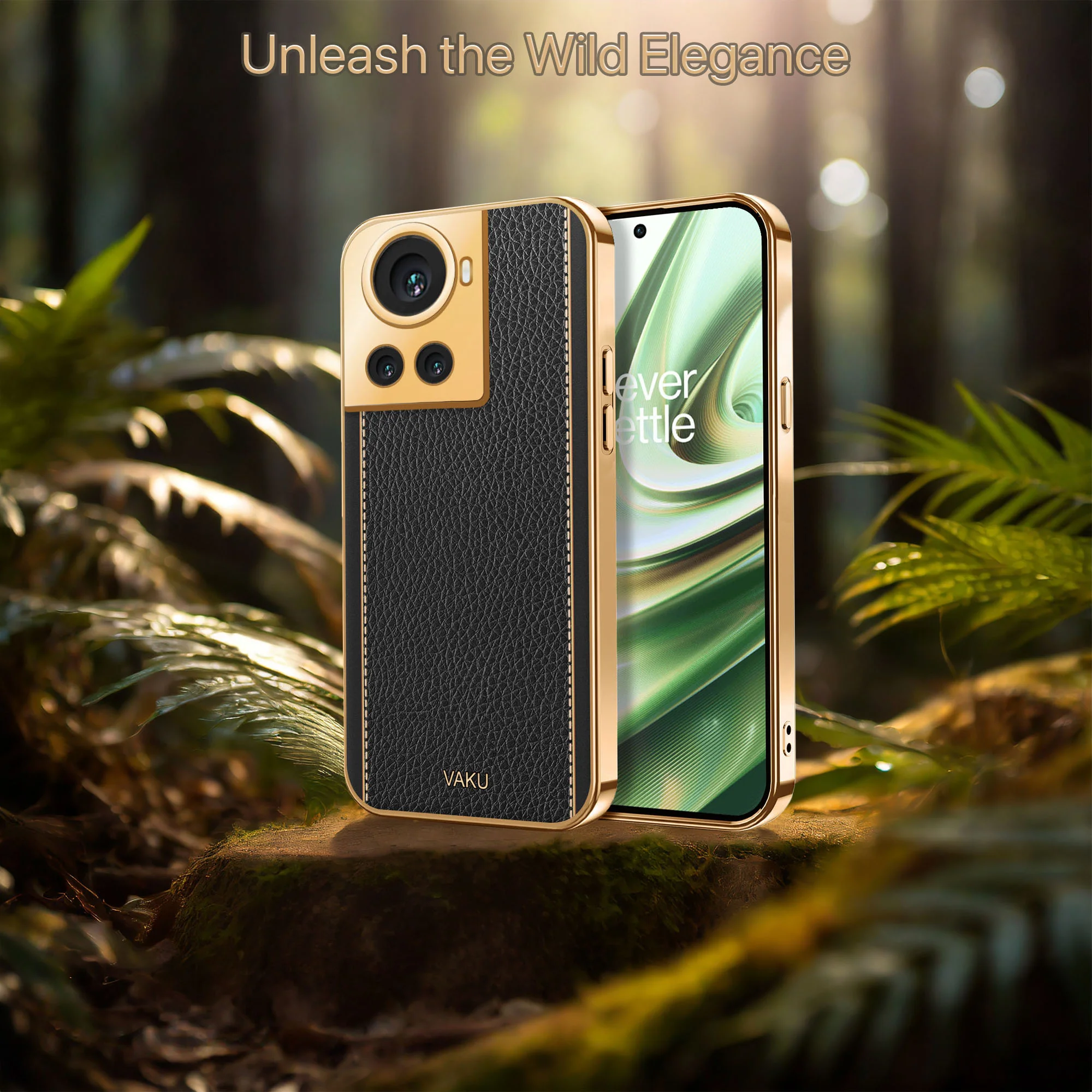 VakuĀ® OnePlus 10R Luxemberg Series Leather Stitched Gold Electroplated Soft TPU Back Cover - Image 7
