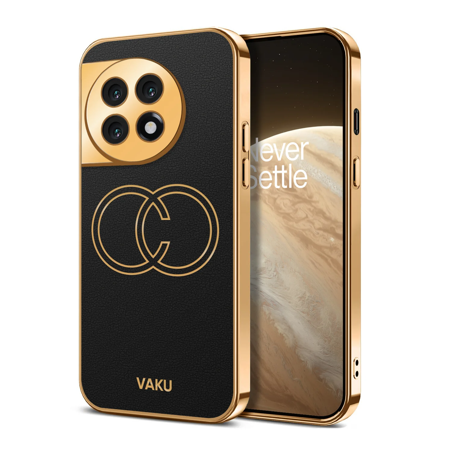 Vaku ® OnePlus 11R Skylar Series Leather Stitched Gold Electroplated Soft TPU Back Cover - Image 9