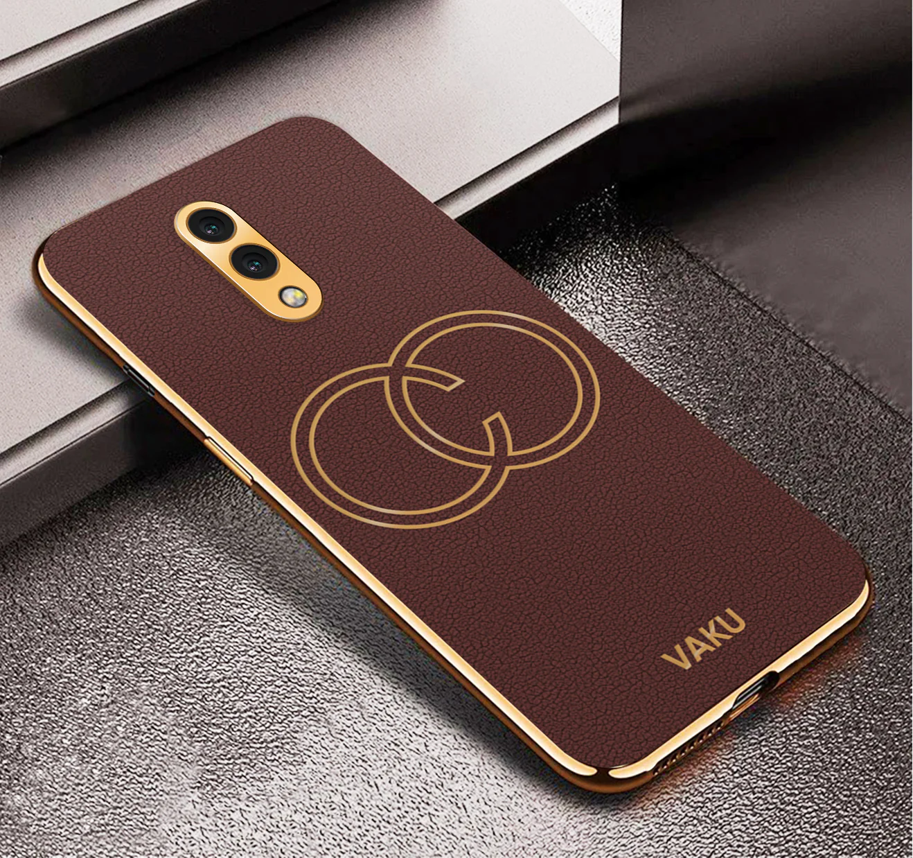 VakuĀ® Oneplus 7 Skylar Leather Pattern Gold Electroplated Soft TPU Back Cover - Image 5