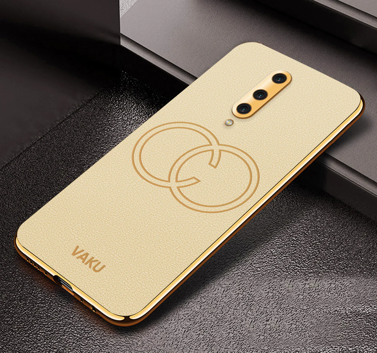 VakuĀ® OnePlus 8 Skylar Leather Pattern Gold Electroplated Soft TPU Back Cover