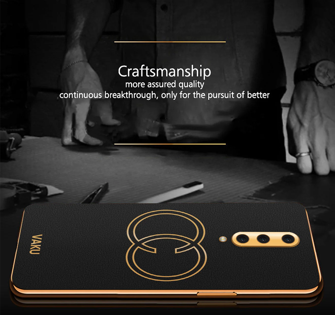 VakuĀ® OnePlus 8 Skylar Leather Pattern Gold Electroplated Soft TPU Back Cover - Image 5