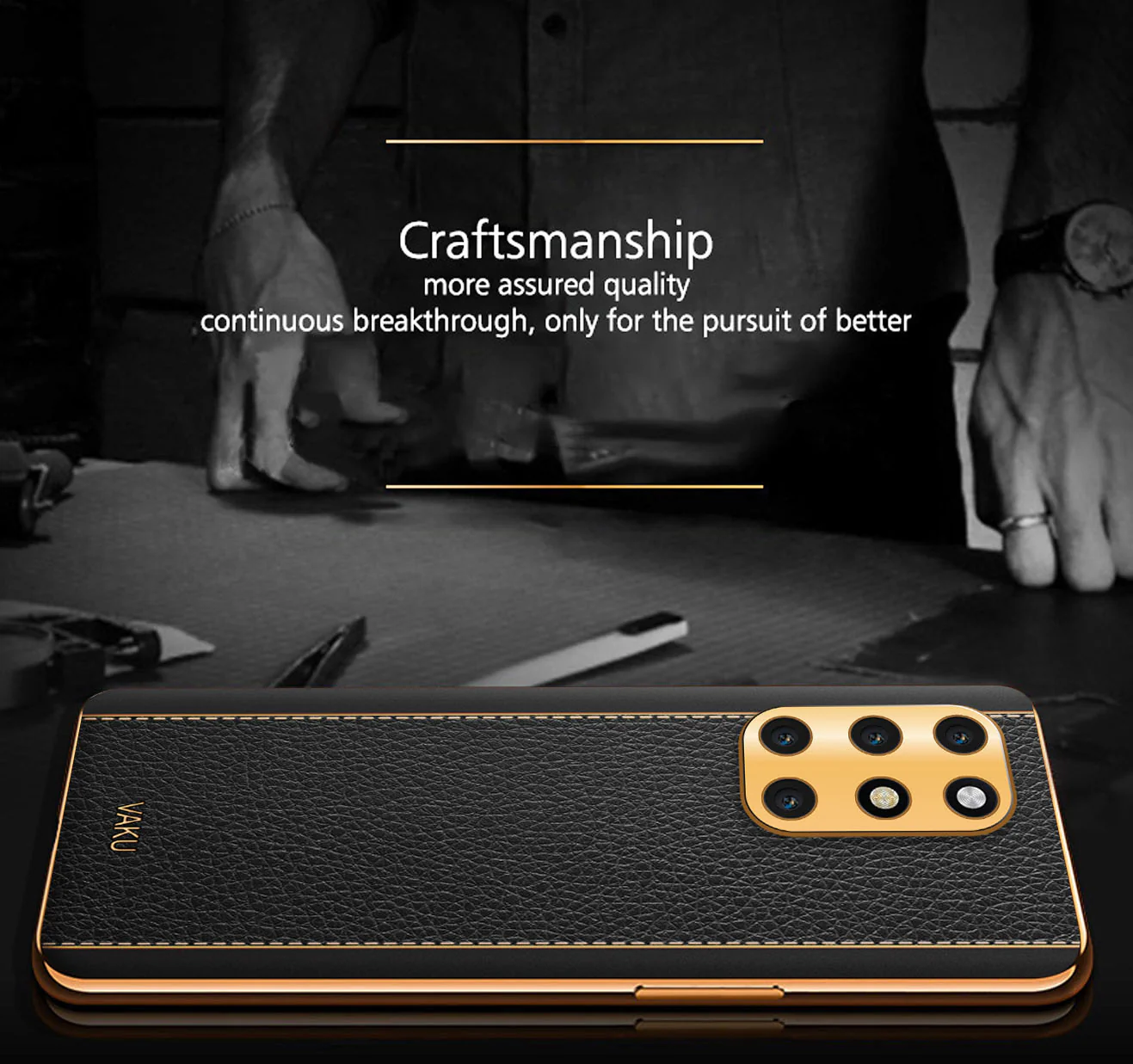 VakuĀ® OnePlus 8T Luxemberg Leather Stitched Gold Electroplated Soft TPU Back Cover - Image 3