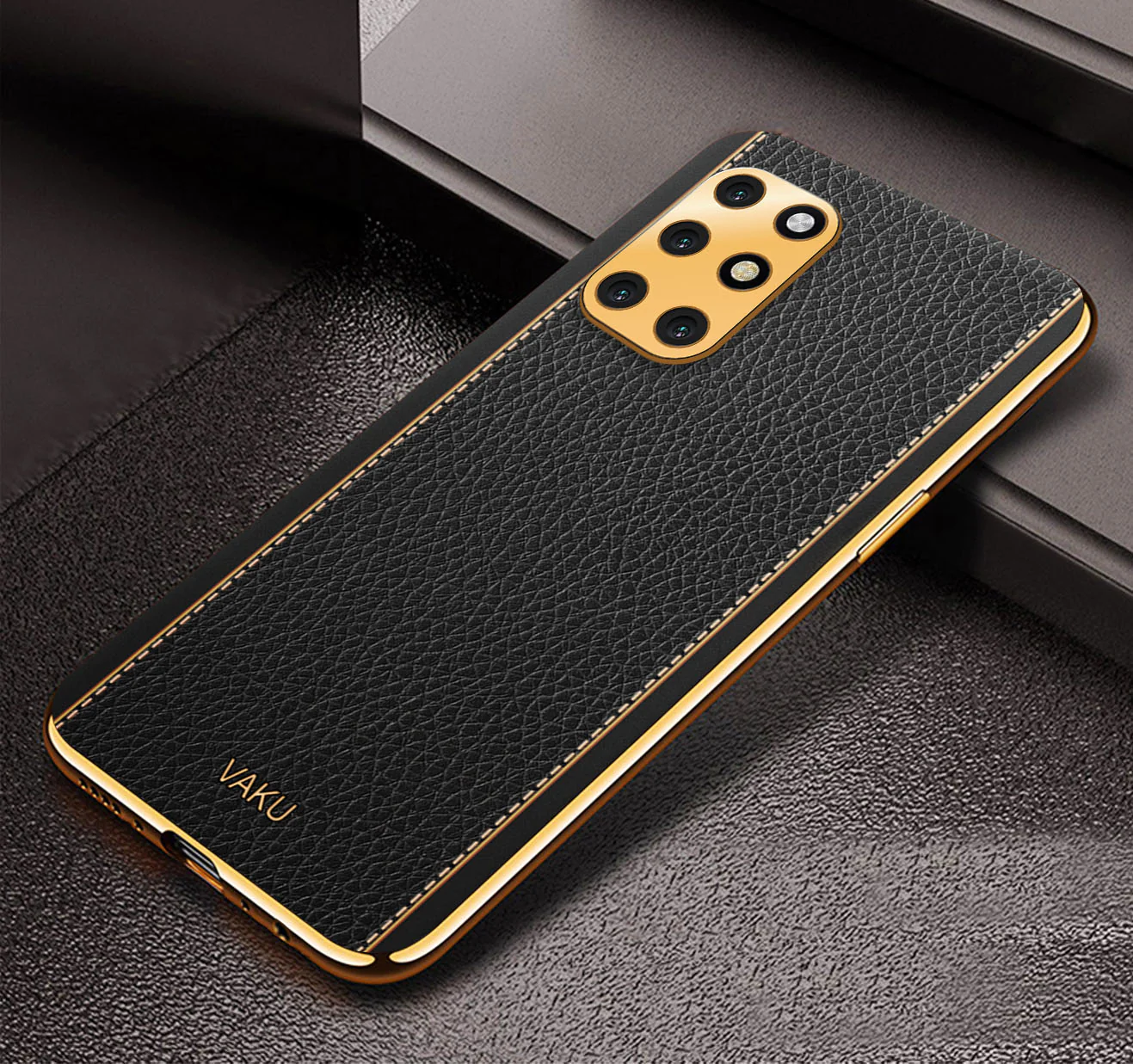 VakuĀ® OnePlus 8T Luxemberg Leather Stitched Gold Electroplated Soft TPU Back Cover - Image 5