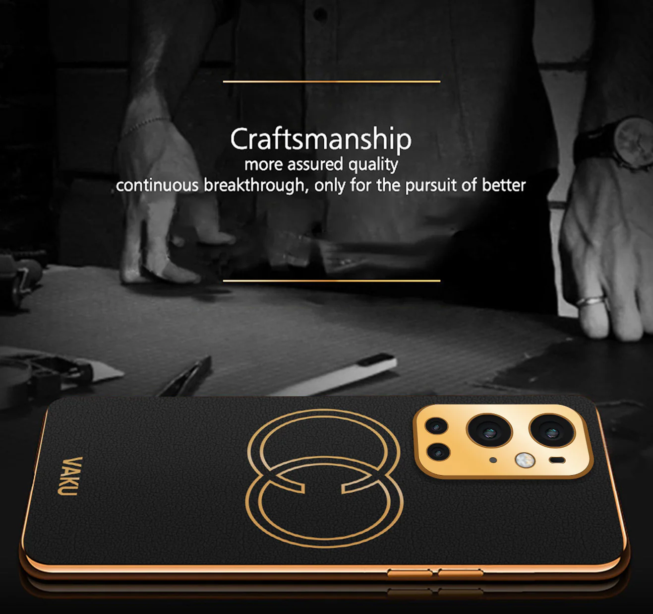 VakuĀ® OnePlus 9 Pro Skylar Series Leather Stitched Gold Electroplated Soft TPU Back Cover - Image 6
