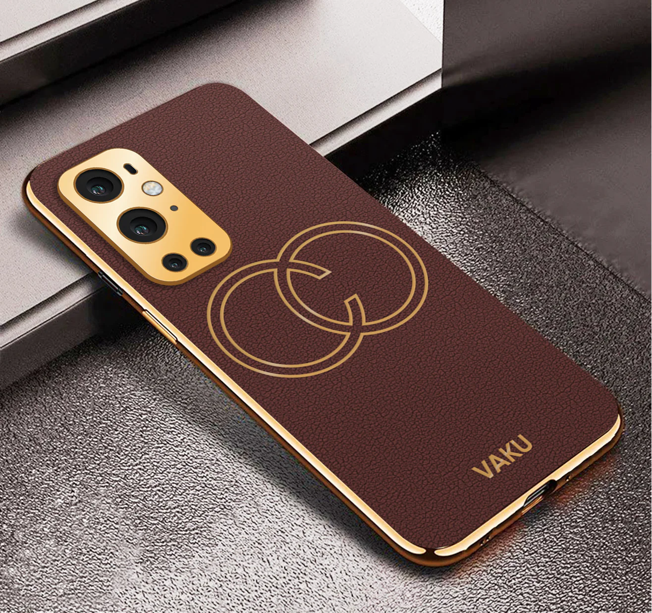 VakuĀ® OnePlus 9 Pro Skylar Series Leather Stitched Gold Electroplated Soft TPU Back Cover - Image 8