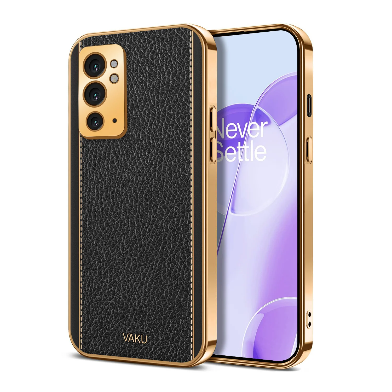 VakuĀ® OnePlus 9RT Luxemberg Series Leather Stitched Gold Electroplated Soft TPU Back Cover - Image 5