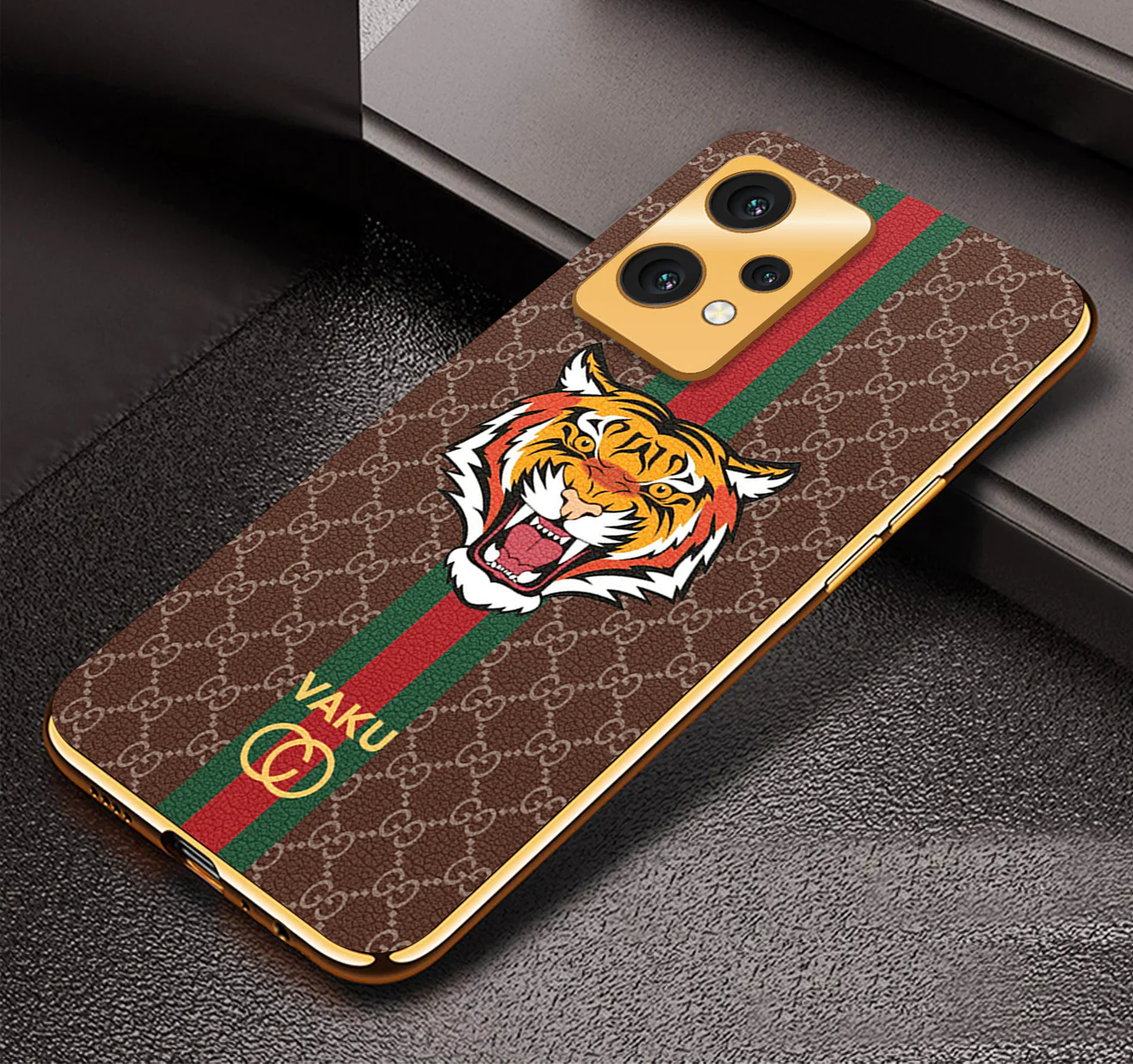 VakuĀ® OnePlus Nord CE 2 Lite 5G Lynx Designer Leather Pattern Gold Electroplated Soft TPU Back Cover Case - Image 7