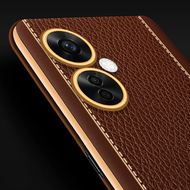 VakuĀ® OnePlus Nord CE 3 Lite 5G Luxemberg Series Leather Stitched Gold Electroplated Soft TPU Back Cover - Image 2