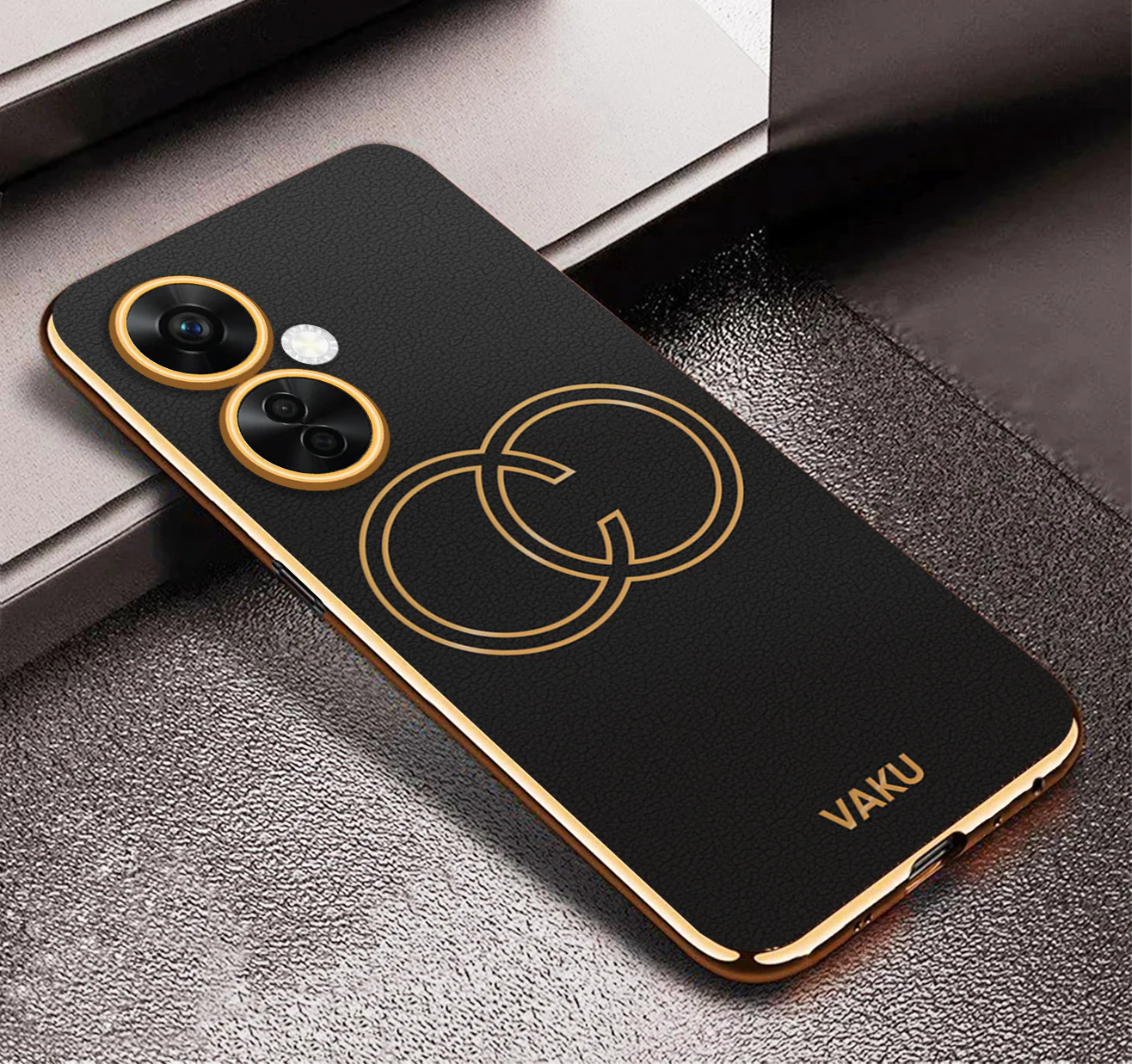 Vaku ® OnePlus Nord Ce 3 Lite 5G Skylar Series Leather Stitched Gold Electroplated Soft TPU Back Cover - Image 10