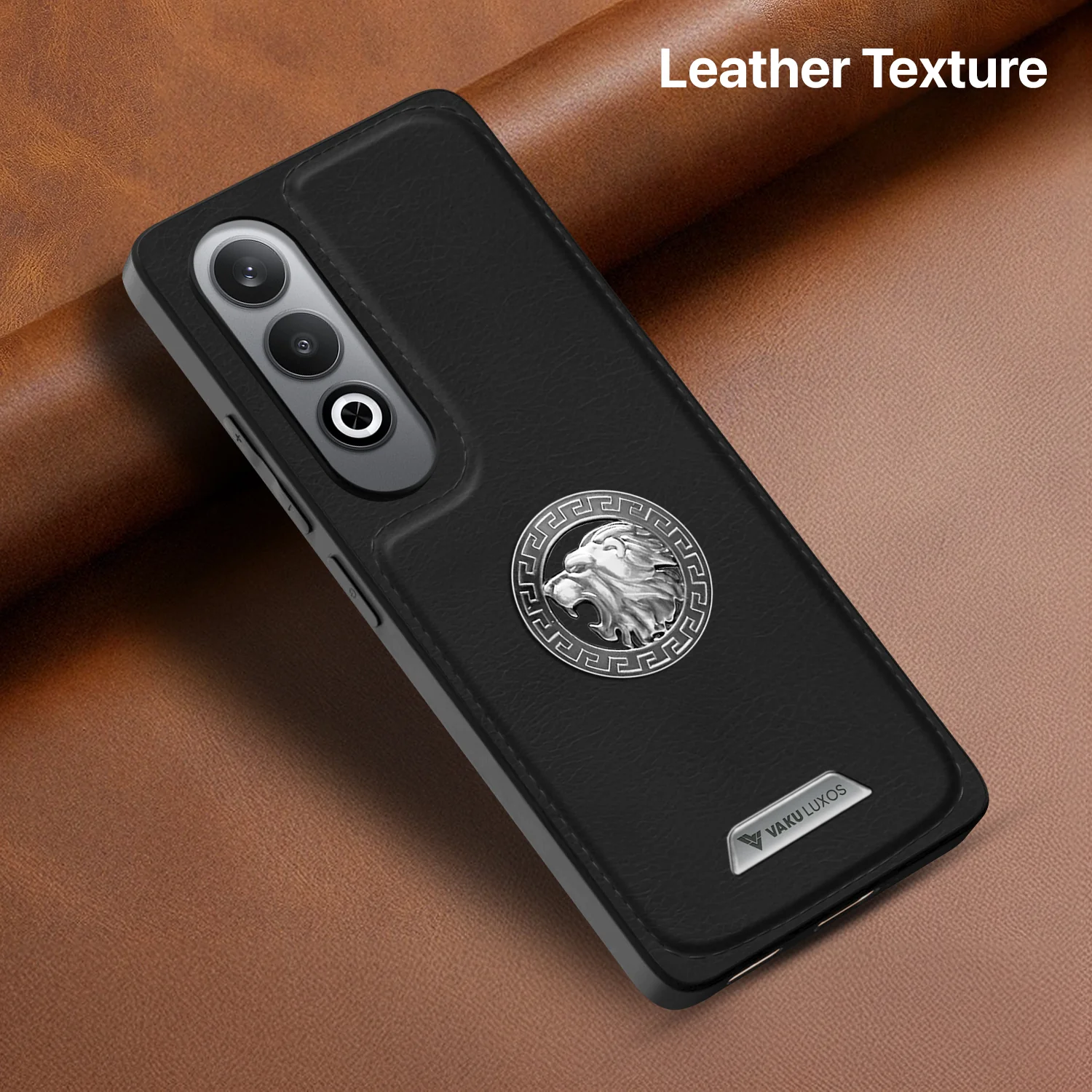 Vaku ® OnePlus Nord CE4 Regal Shield Metal Lion Engraved Leather Back Cover - Image 4