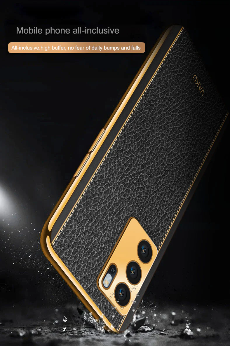Vaku® Oppo A16 Luxemberg Series Leather Stitched Gold Electroplated Soft TPU Back Cover - Image 8