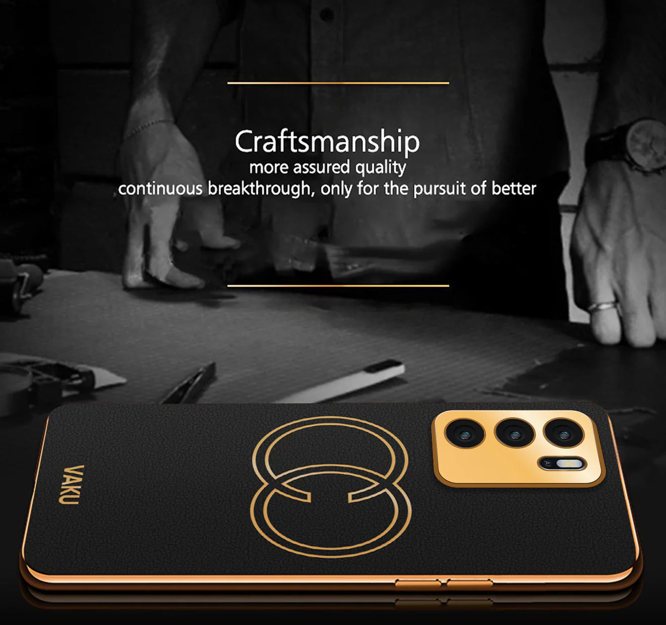 Vaku ® Oppo A16 Skylar Series Leather Stitched Gold Electroplated Soft TPU Back Cover - Image 2