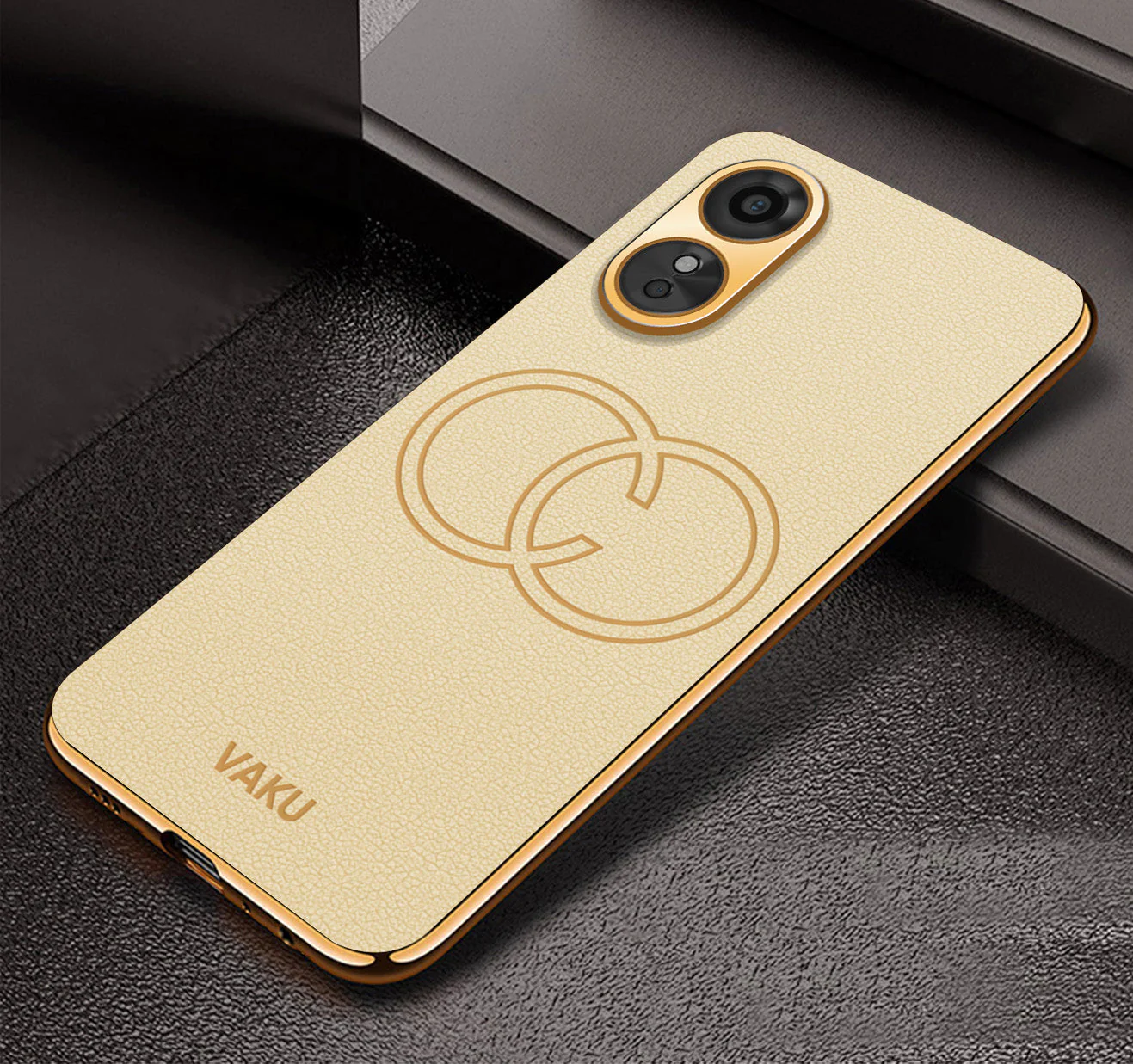 VakuĀ® Oppo A17 Skylar Leather Pattern Gold Electroplated Soft TPU Back Cover - Image 17