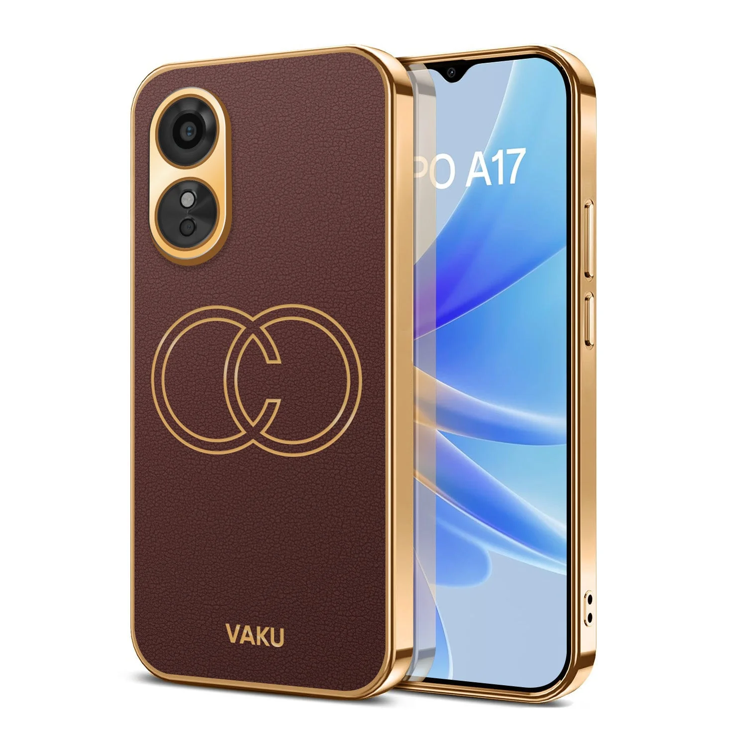 VakuĀ® Oppo A17 Skylar Leather Pattern Gold Electroplated Soft TPU Back Cover - Image 2