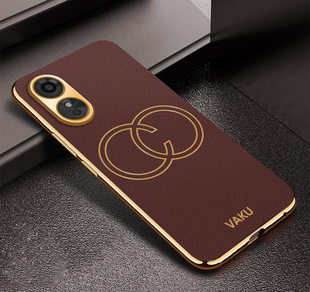 VakuĀ® Oppo A17 Skylar Leather Pattern Gold Electroplated Soft TPU Back Cover - Image 7