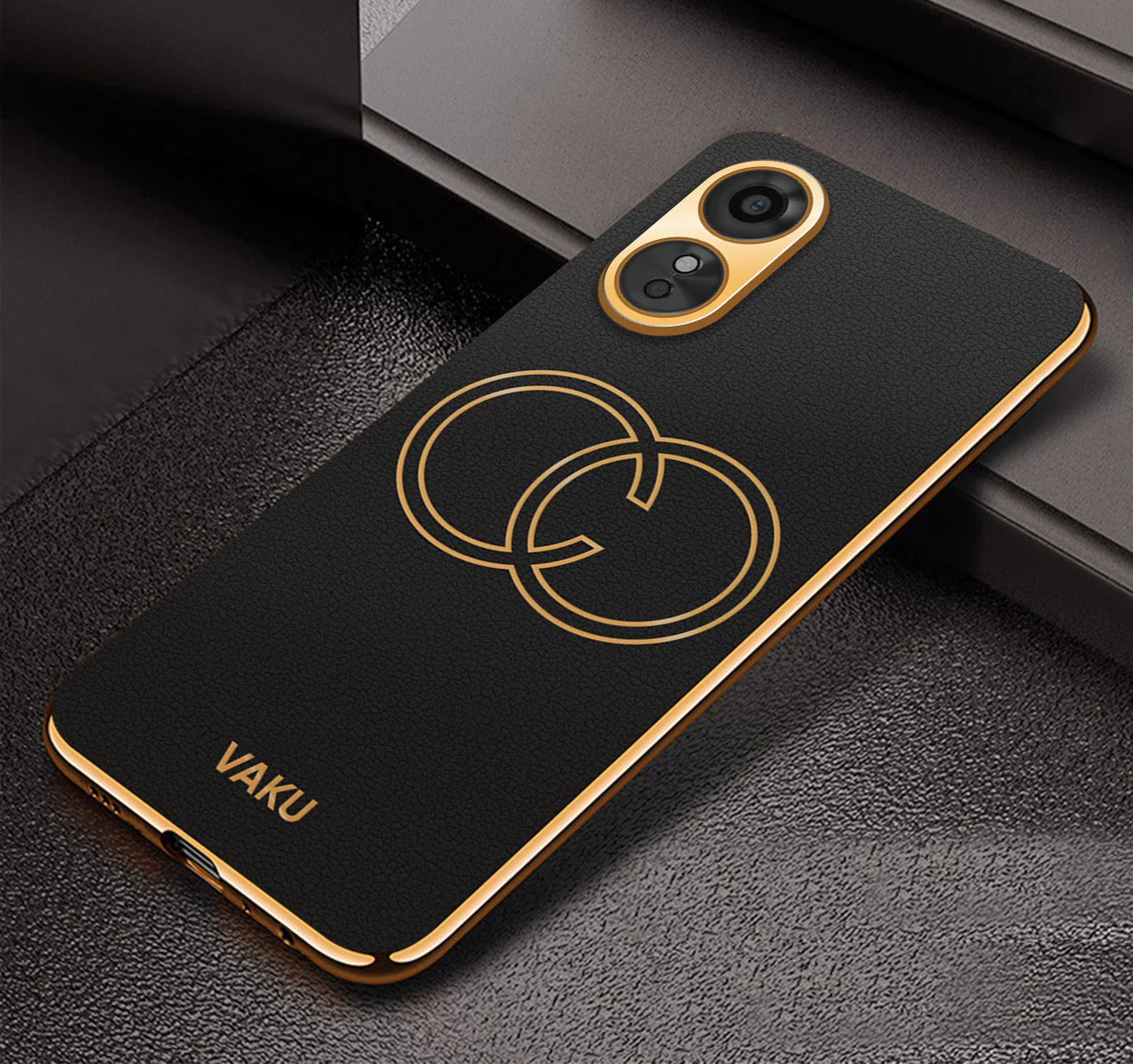 VakuĀ® Oppo A17 Skylar Leather Pattern Gold Electroplated Soft TPU Back Cover - Image 9