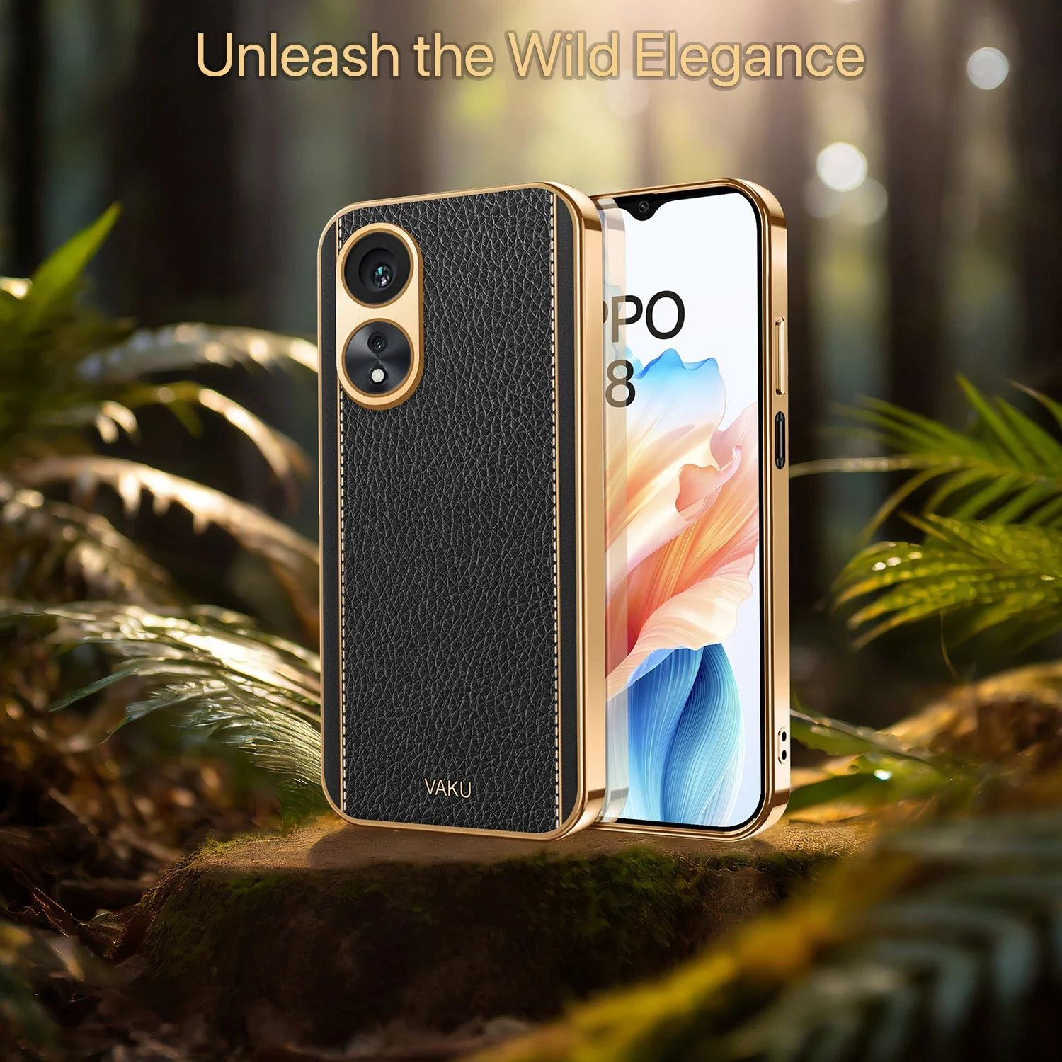 VakuĀ® Oppo A38 Luxemberg Leather Pattern Gold Electroplated Soft TPU Back Cover - Image 12