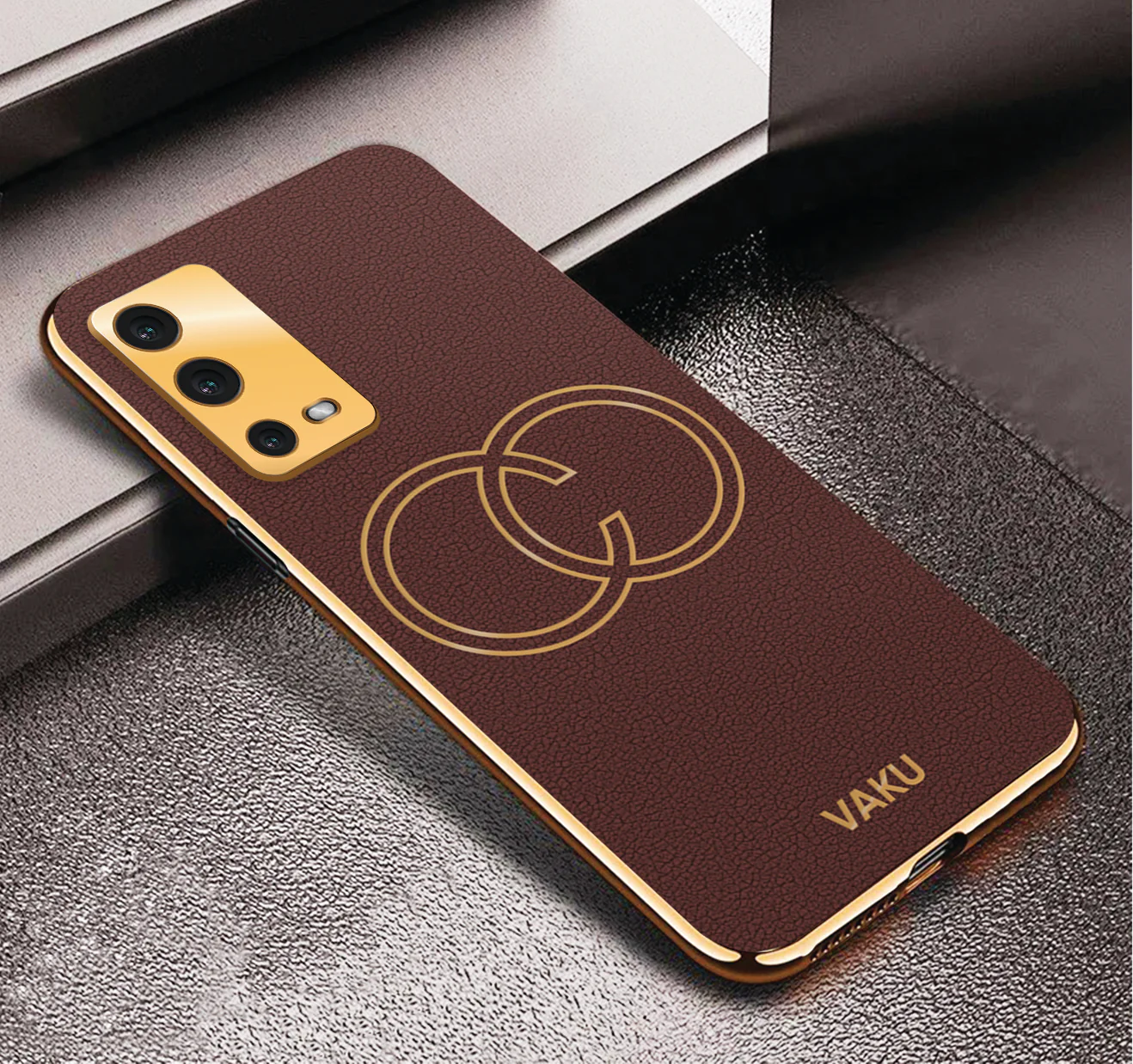 VakuĀ® Oppo A55 Skylar Leather Pattern Gold Electroplated Soft TPU Back Cover - Image 4