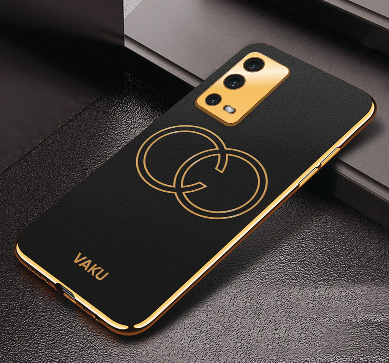 VakuĀ® Oppo A55 Skylar Leather Pattern Gold Electroplated Soft TPU Back Cover - Image 7