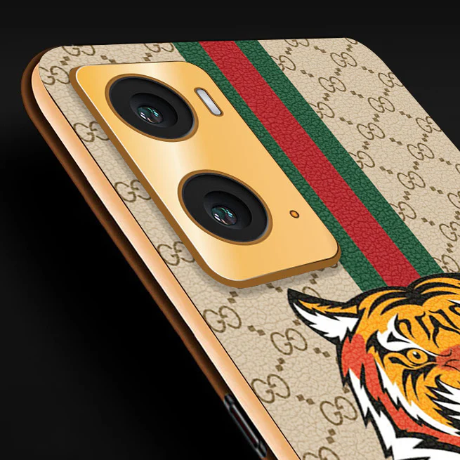 VakuĀ® Oppo A96 Lynx Designer Leather Pattern Gold Electroplated Soft TPU Back Cover Case - Image 17
