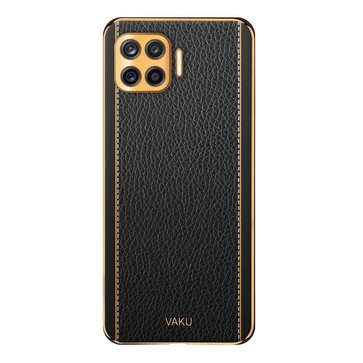 VakuĀ® Oppo F17 Pro Luxemberg Series Leather Stitched Gold Electroplated Soft TPU Back Cover - Image 13