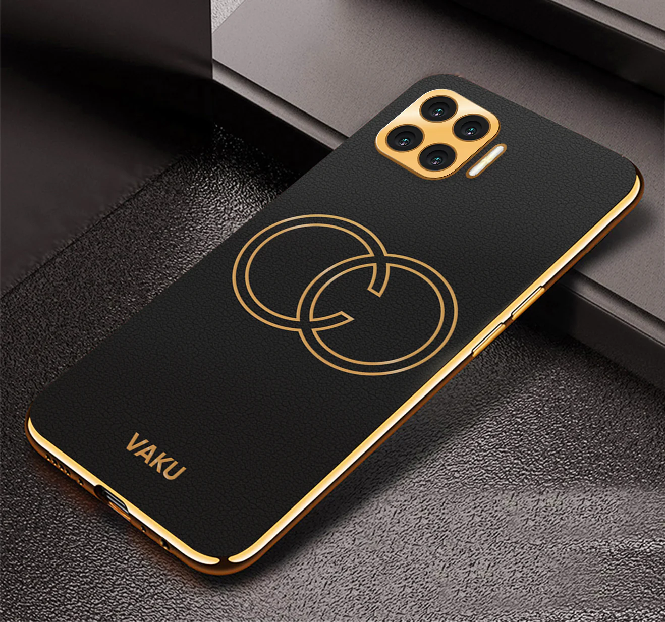 VakuĀ® Oppo F17 Pro Skylar Leather Pattern Gold Electroplated Soft TPU Back Cover - Image 7
