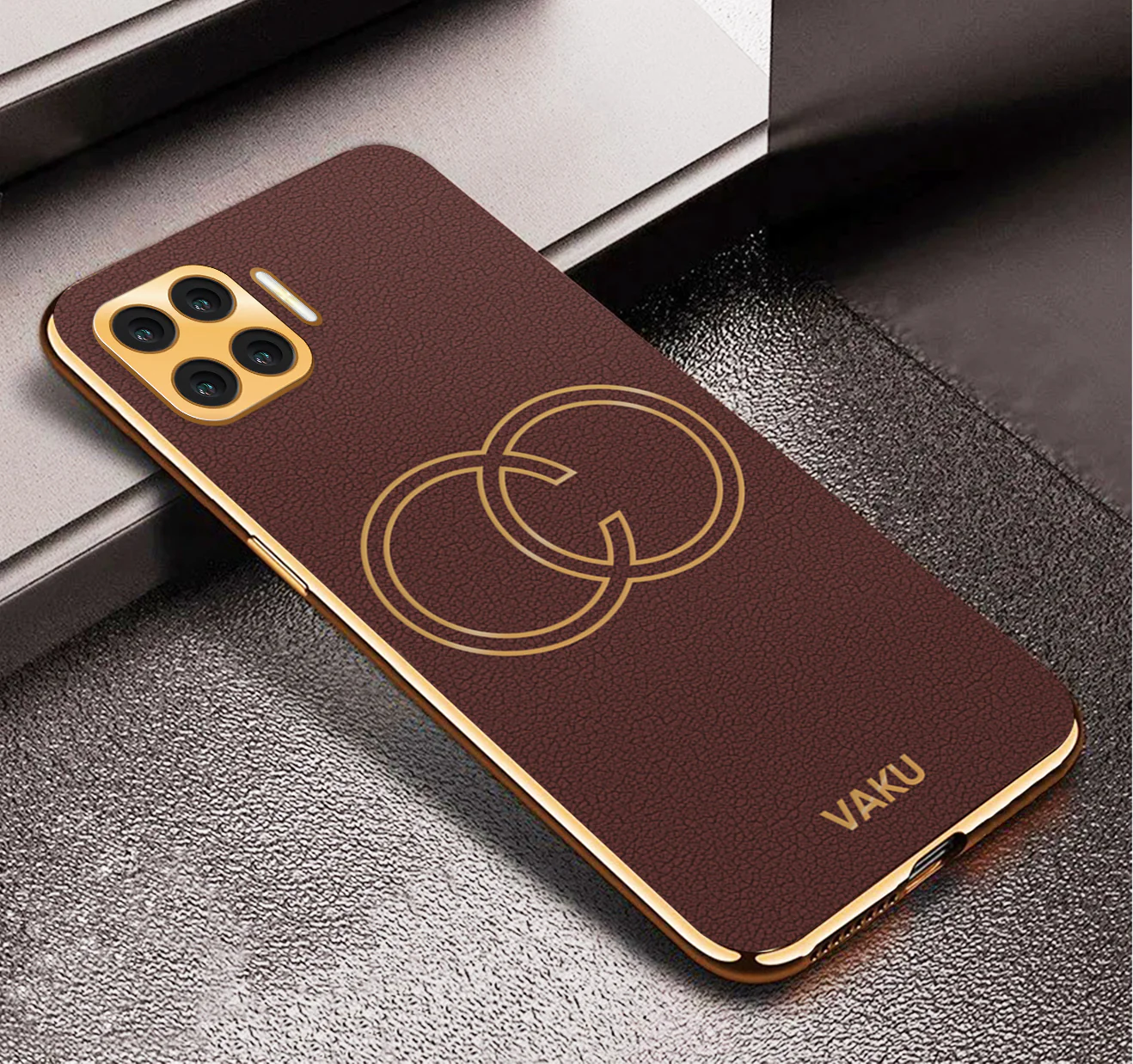 VakuĀ® Oppo F17 Pro Skylar Leather Pattern Gold Electroplated Soft TPU Back Cover - Image 9