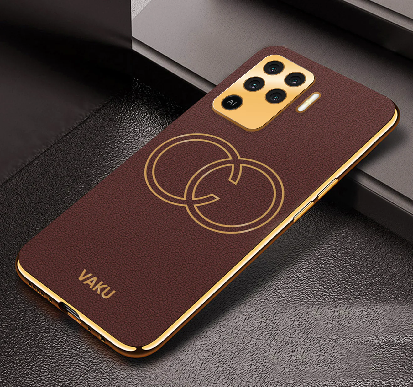 VakuĀ® Oppo F19 Pro Skylar Leather Pattern Gold Electroplated Soft TPU Back Cover - Image 6