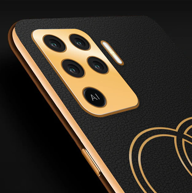 VakuĀ® Oppo F19 Pro Skylar Leather Pattern Gold Electroplated Soft TPU Back Cover - Image 2