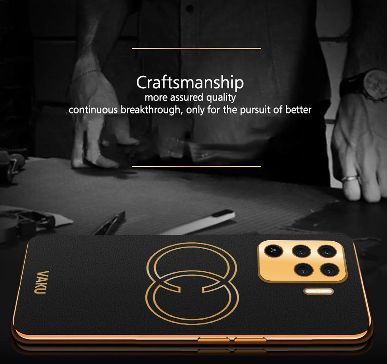 VakuĀ® Oppo F19 Pro Skylar Leather Pattern Gold Electroplated Soft TPU Back Cover - Image 4