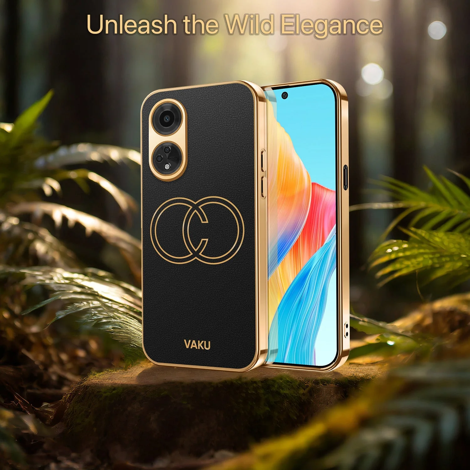 VakuĀ® Oppo F23 5G Skylar Leather Pattern Gold Electroplated Soft TPU Back Cover - Image 3
