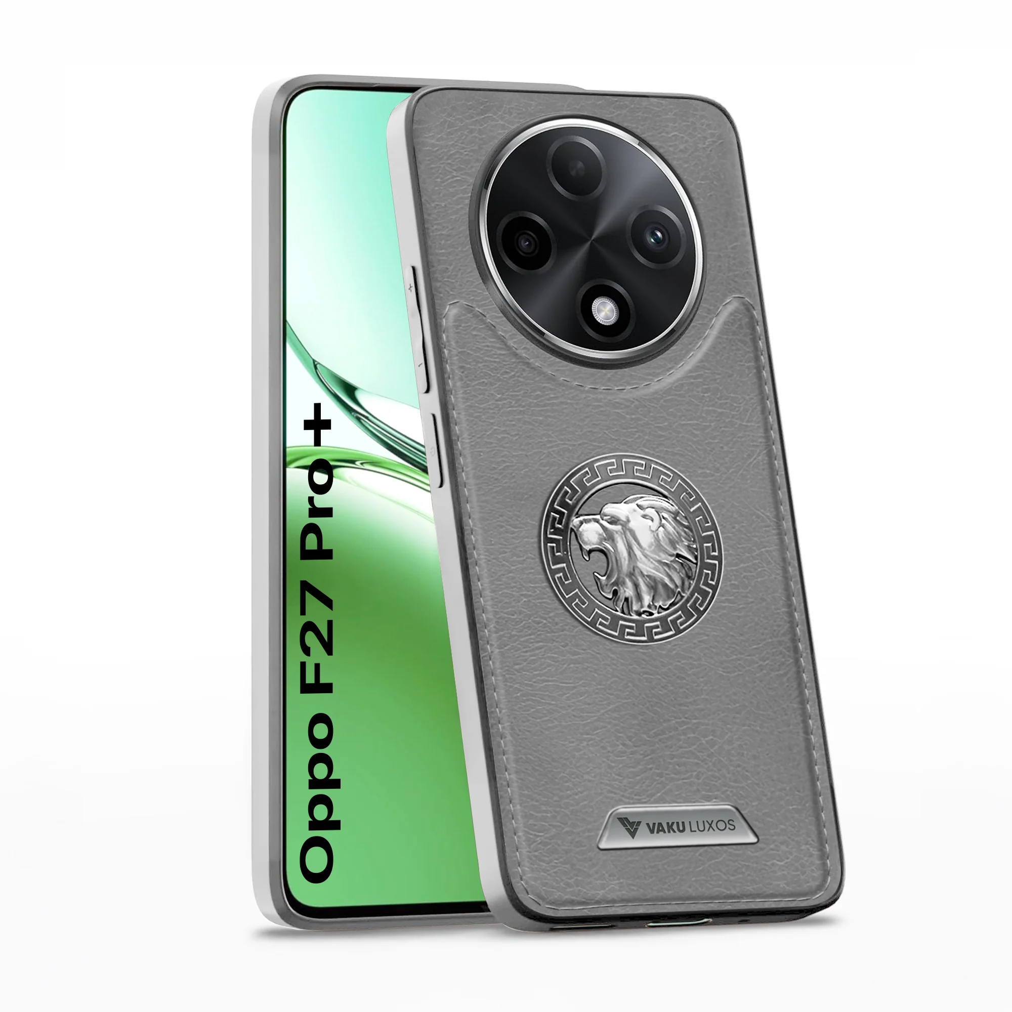 Vaku ® Oppo F27 Pro Plus 5G Regal Shield Metal Lion Engraved Leather Protective Back Cover - Image 3