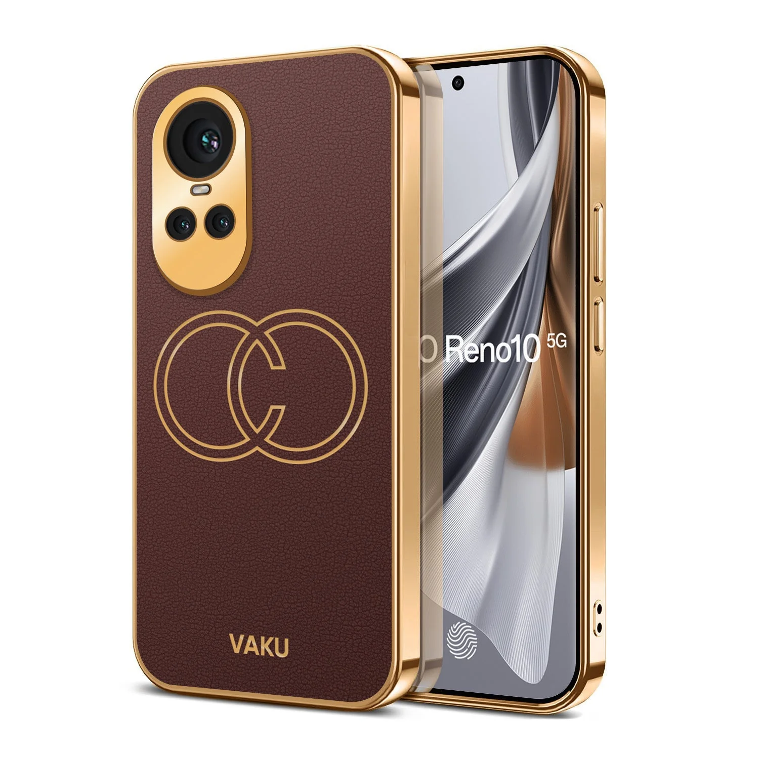 VakuĀ® Oppo Reno10 5G Skylar Leather Pattern Gold Electroplated Soft TPU Back Cover - Image 6