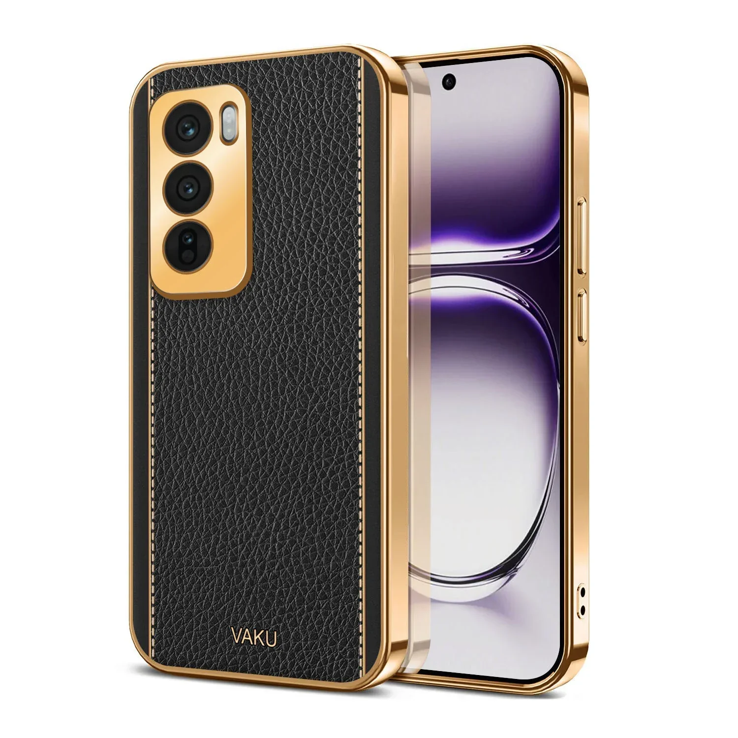 Vaku Ā® Oppo Reno12 5G Luxemberg Leather Pattern Gold Electroplated Soft TPU Back Cover - Image 4