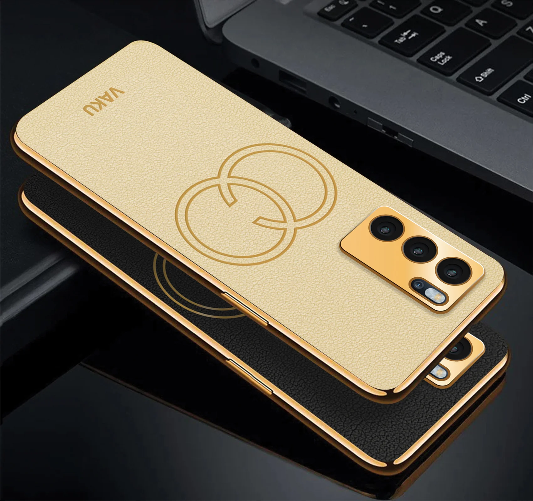 VakuĀ® Oppo Reno6 5G Skylar Leather Pattern Gold Electroplated Soft TPU Back Cover - Image 10