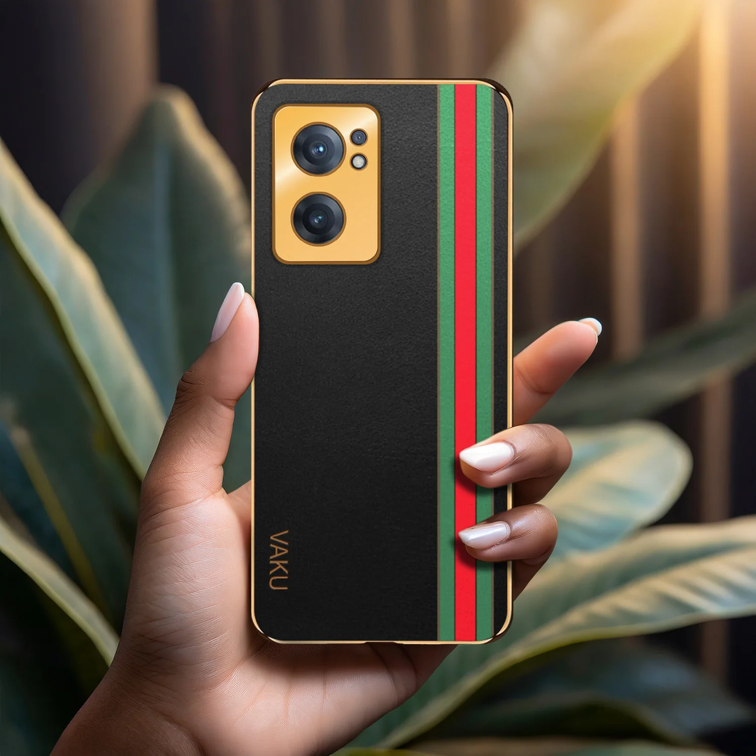 VakuĀ® Oppo Reno7 5G Felix Line Leather Stitched Gold Electroplated Soft TPU Back Cover Case - Image 9