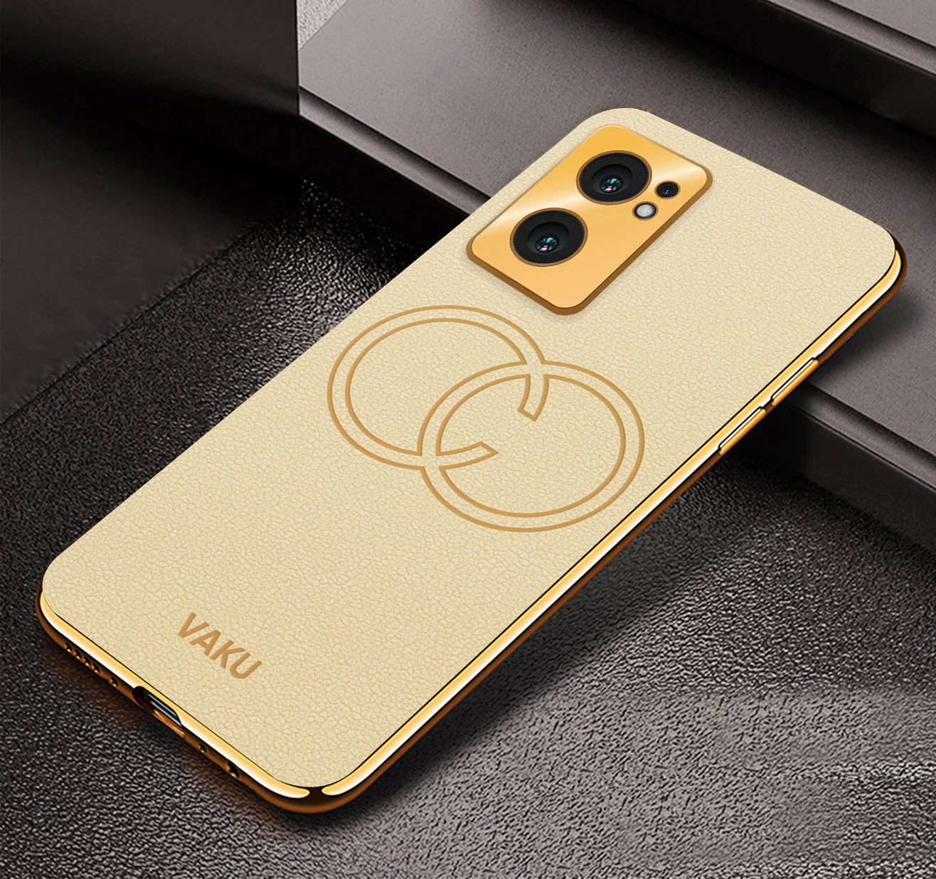 VakuĀ® Oppo Reno7 5G Skylar Leather Pattern Gold Electroplated Soft TPU Back Cover