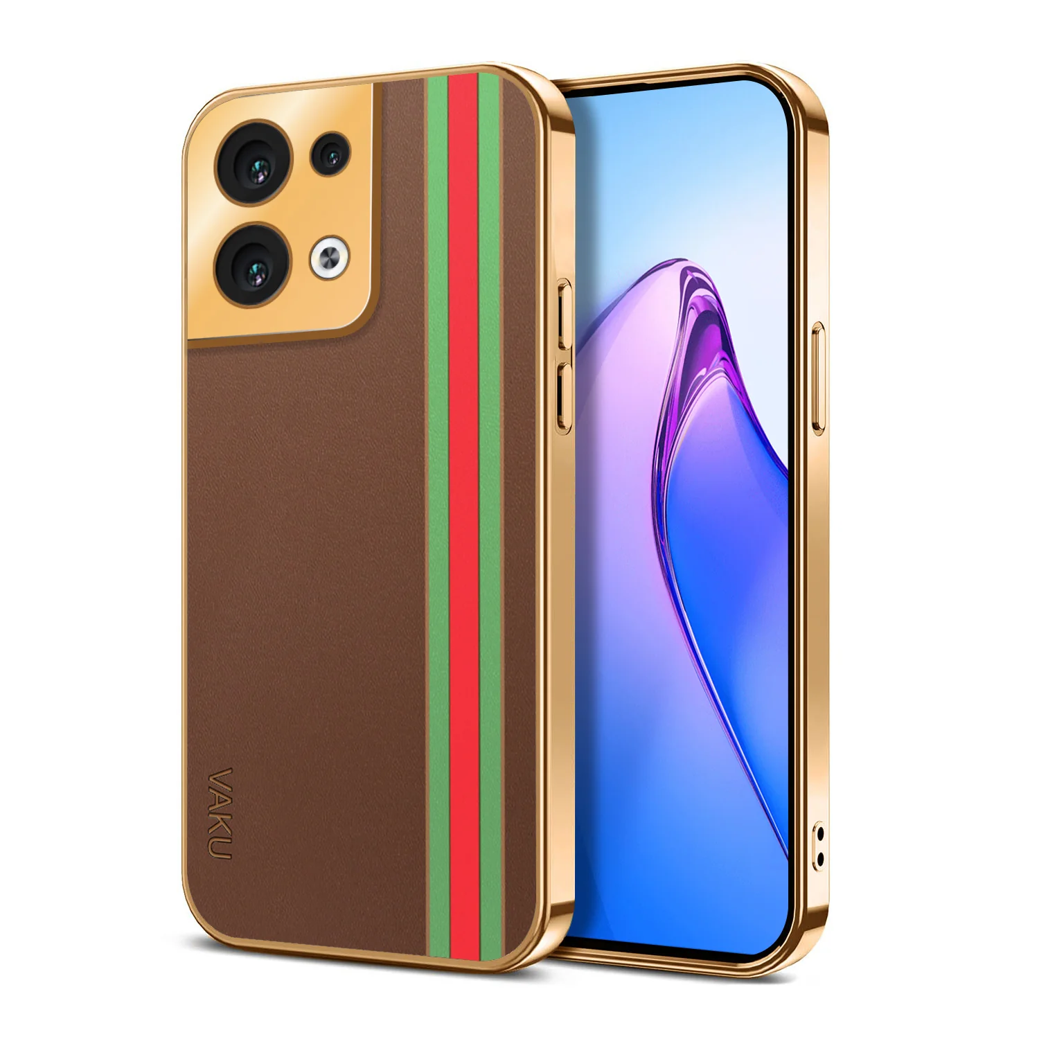 VakuĀ® Oppo Reno8 5G Felix Line Leather Stitched Gold Electroplated Soft TPU Back Cover Case - Image 12