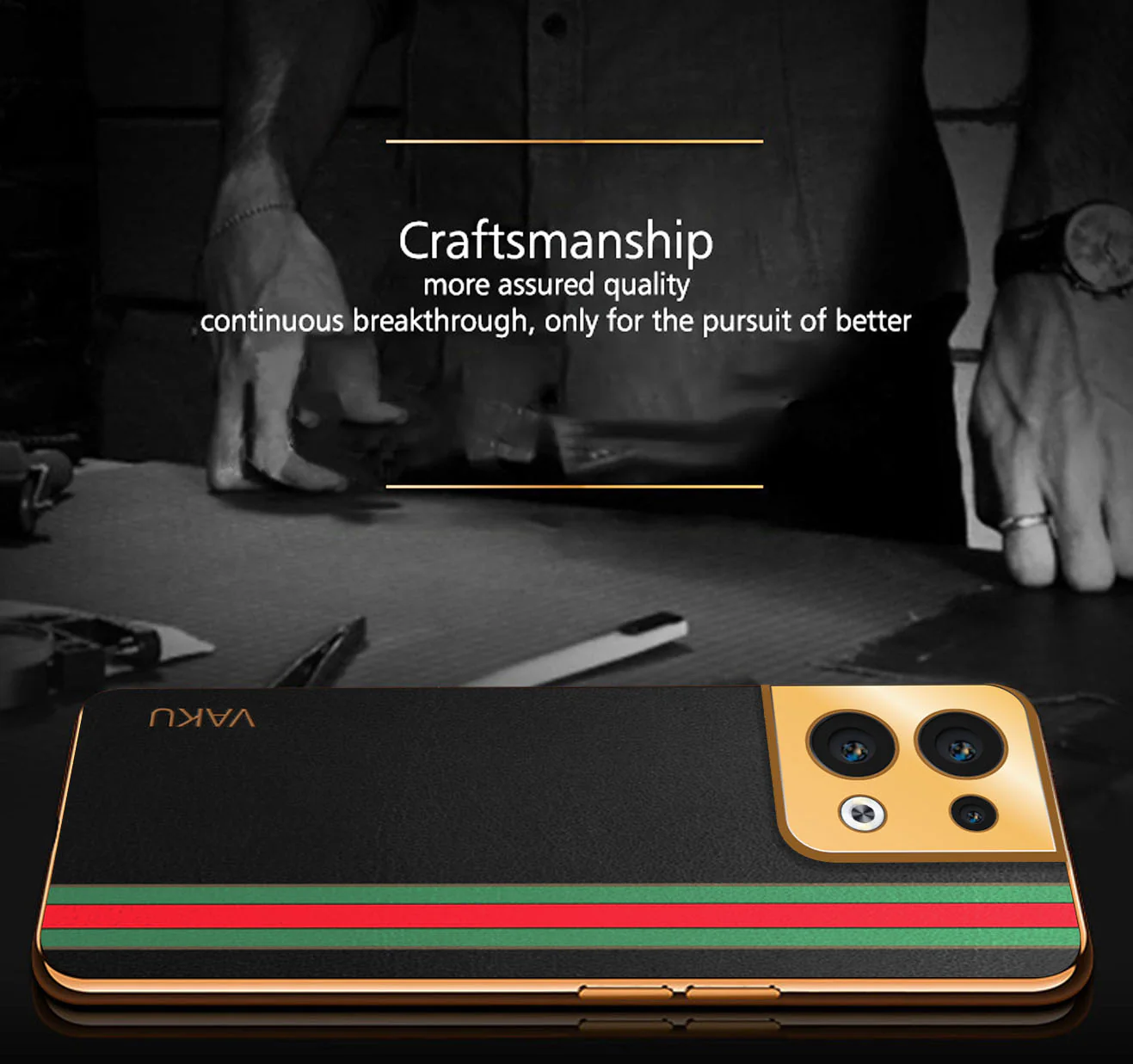 VakuĀ® Oppo Reno8 5G Felix Line Leather Stitched Gold Electroplated Soft TPU Back Cover Case - Image 3