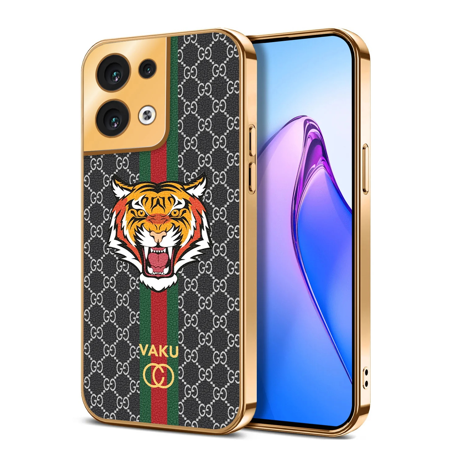 VakuĀ® Oppo Reno8 5G Lynx Designer Leather Pattern Gold Electroplated Soft TPU Back Cover Case - Image 15