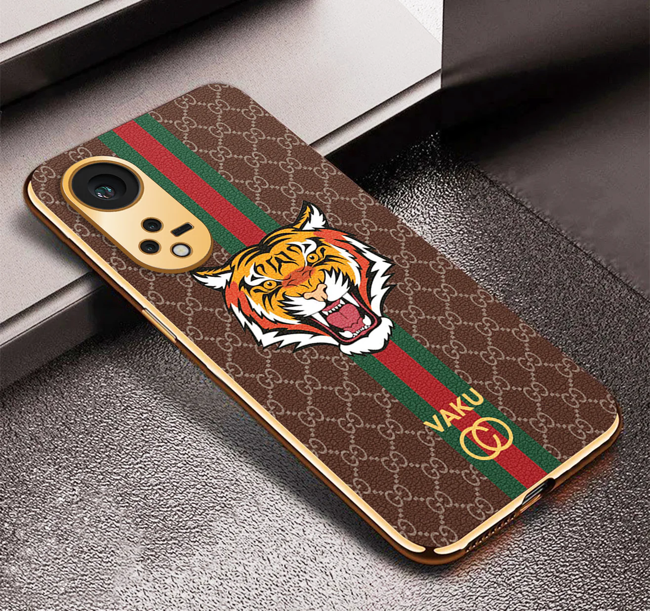 VakuĀ® Oppo Reno8T 5G Lynx Designer Leather Pattern Gold Electroplated Soft TPU Back Cover Case - Image 3