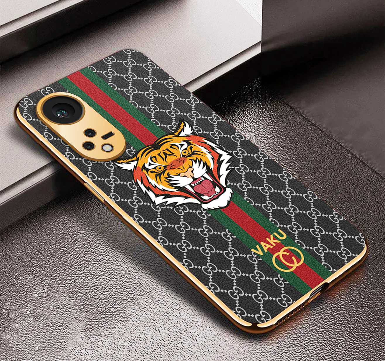 VakuĀ® Oppo Reno8T 5G Lynx Designer Leather Pattern Gold Electroplated Soft TPU Back Cover Case - Image 8