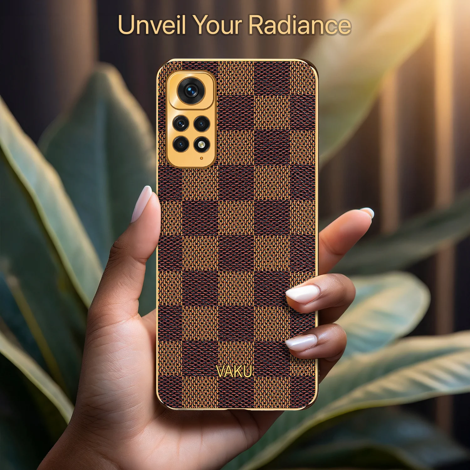 Vaku® Redmi Note 11 Cheron Series Leather Stitched Gold Electroplated Soft TPU Back Cover - Image 7