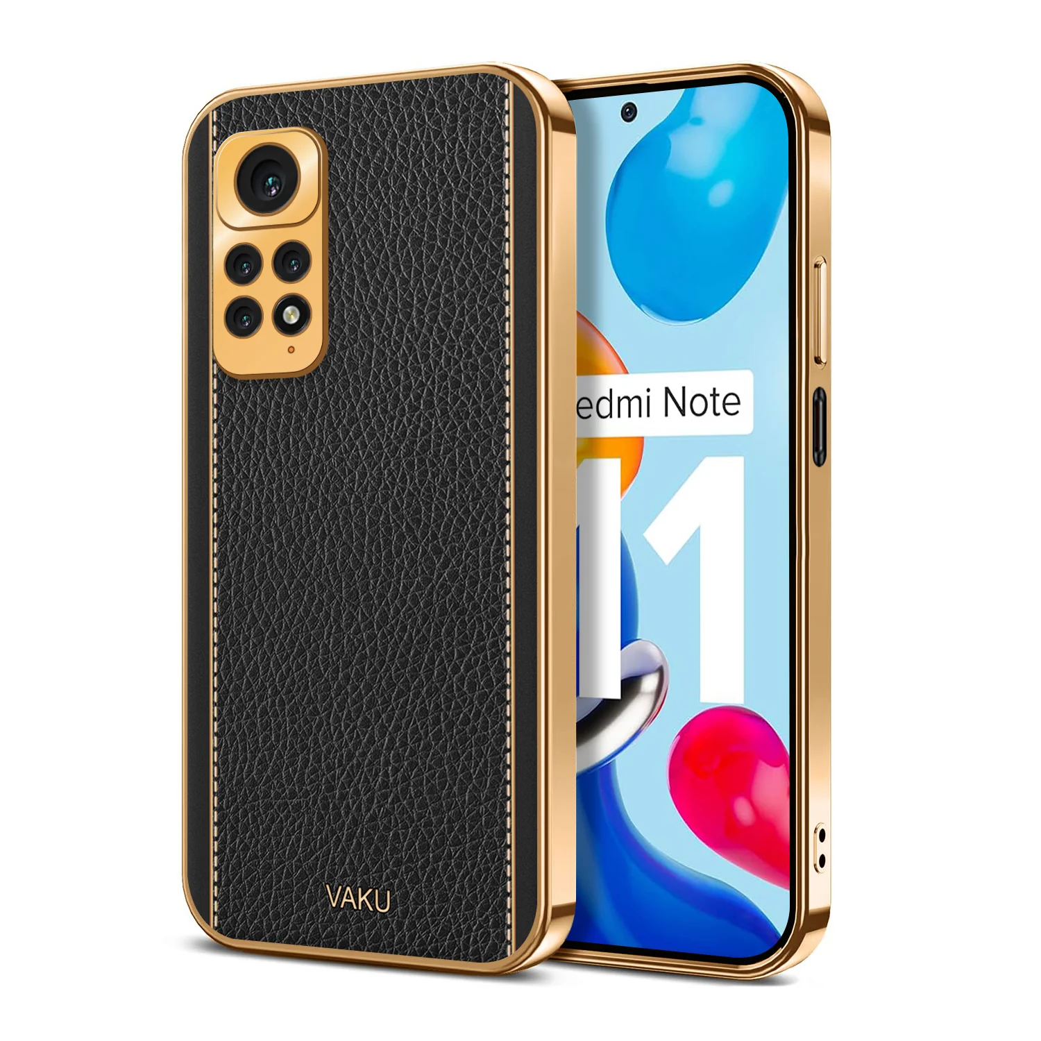 VakuĀ® Redmi Note 11 Luxemberg Series Leather Stitched Gold Electroplated Soft TPU Back Cover - Image 7